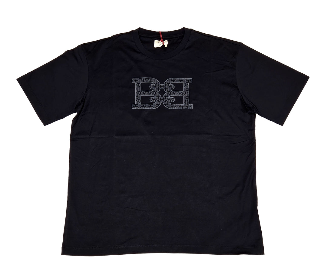 Bally 6300144 Men's Black 100% Cotton B-Chain Print T-Shirt MSRP $300