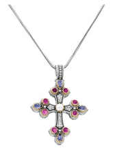 Load image into Gallery viewer, Konstantino 18K, Silver, Stones &amp; Mother Of Pearl Cross Pendant &amp; Chain STMK6899-999-CAB MSRP $1320
