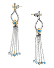 Load image into Gallery viewer, Konstantino Dome Sterling Silver 18K Gold Blue Spinel Tassle Earrings SKKJ705-478 MSRP $1100

