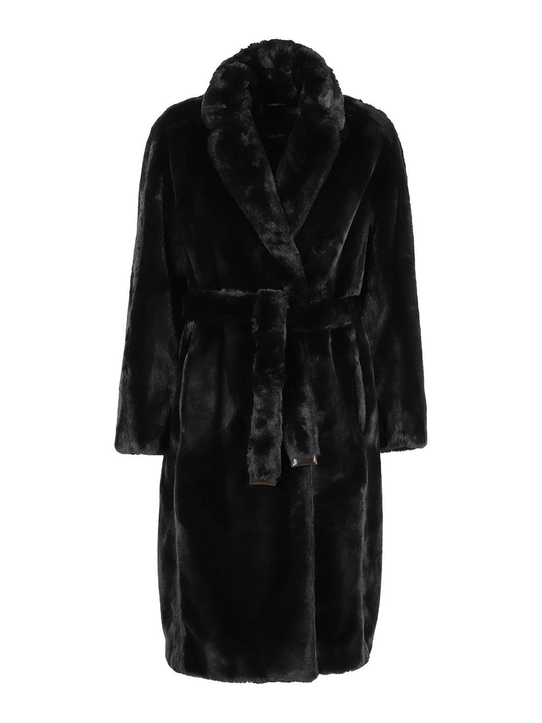 MAX MARA Women's Adorato Faux Fur Black Long Coat MSRP $1195