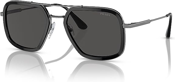 NEW PRADA Men's PR 57XS M4Y5S0 Black Aviator Frame Sunglasses MSRP $349