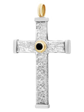 Load image into Gallery viewer, Konstantino 18K, Silver &amp; Onyx Hammered Cross Pendant &amp; Chain STKJ163-130-120 MSRP $1180
