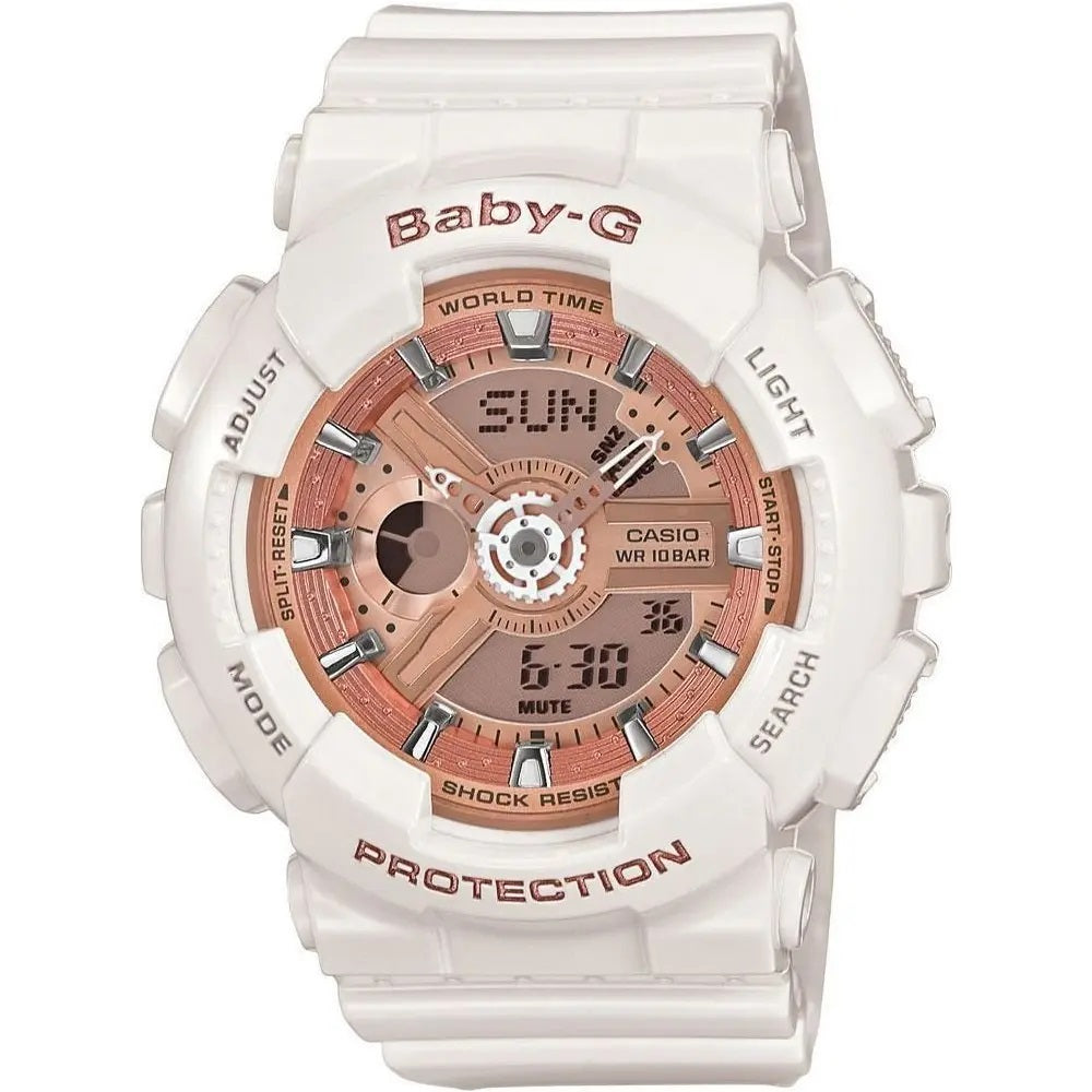 Casio Baby-G Rose Gold Dial White Resin Women's Watch BA110-7A1 MSRP $120
