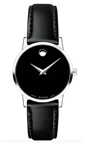 NEW Movado Women's 0607317 Black Leather Black Dial Museum Watch MSRP $595