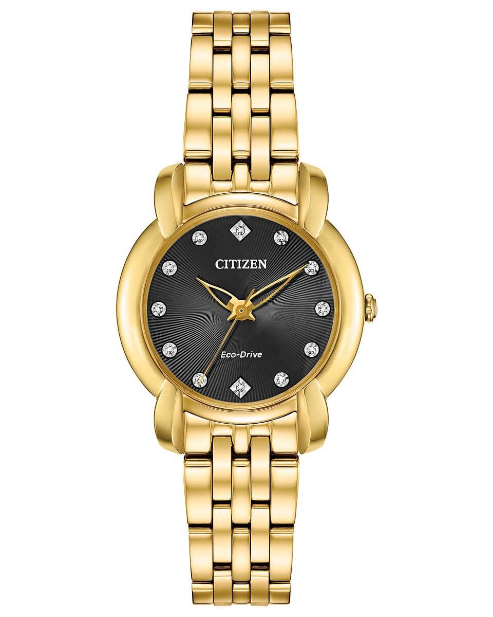 NEW Citizen Jolie EM0712-59E Ladies 30mm Black Dial Watch MSRP $450