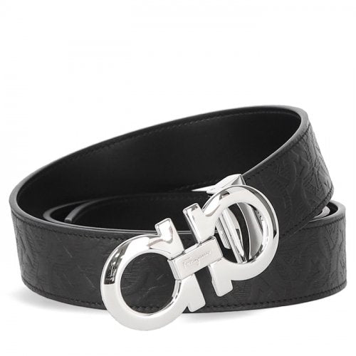 NEW SALVATORE FERRAGAMO Double Gancini Men's 724127 Black Belt Size 105 MSRP $530