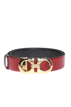 Load image into Gallery viewer, NEW SALVATORE FERRAGAMO Double Gancini Thin Women&#39;s 564327 Black/Red Belt Size 100 MSRP $415
