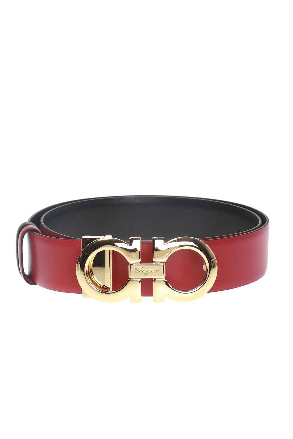 NEW SALVATORE FERRAGAMO Double Gancini Thin Women's 564327 Black/Red Belt Size 100 MSRP $415
