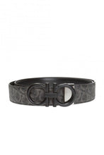 Load image into Gallery viewer, SALVATORE FERRAGAMO Men&#39;s Double Gancini 717807 Black/Grey Belt Size 105 MSRP $695
