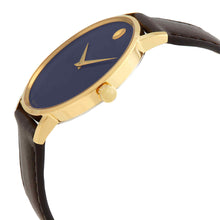 Load image into Gallery viewer, NEW Movado Men&#39;s 0607316 Museum Classic Blue Dial Brown Strap Watch MSRP $695
