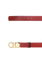 Load image into Gallery viewer, NEW SALVATORE FERRAGAMO Double Gancini Thin Women&#39;s 564327 Black/Red Belt Size 100 MSRP $415
