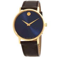 Load image into Gallery viewer, NEW Movado Men&#39;s 0607316 Museum Classic Blue Dial Brown Strap Watch MSRP $695
