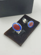 Load image into Gallery viewer, New Deakin and Francis Sterling Silver Red &amp; Royal Blue Enamel Oval Cufflinks
