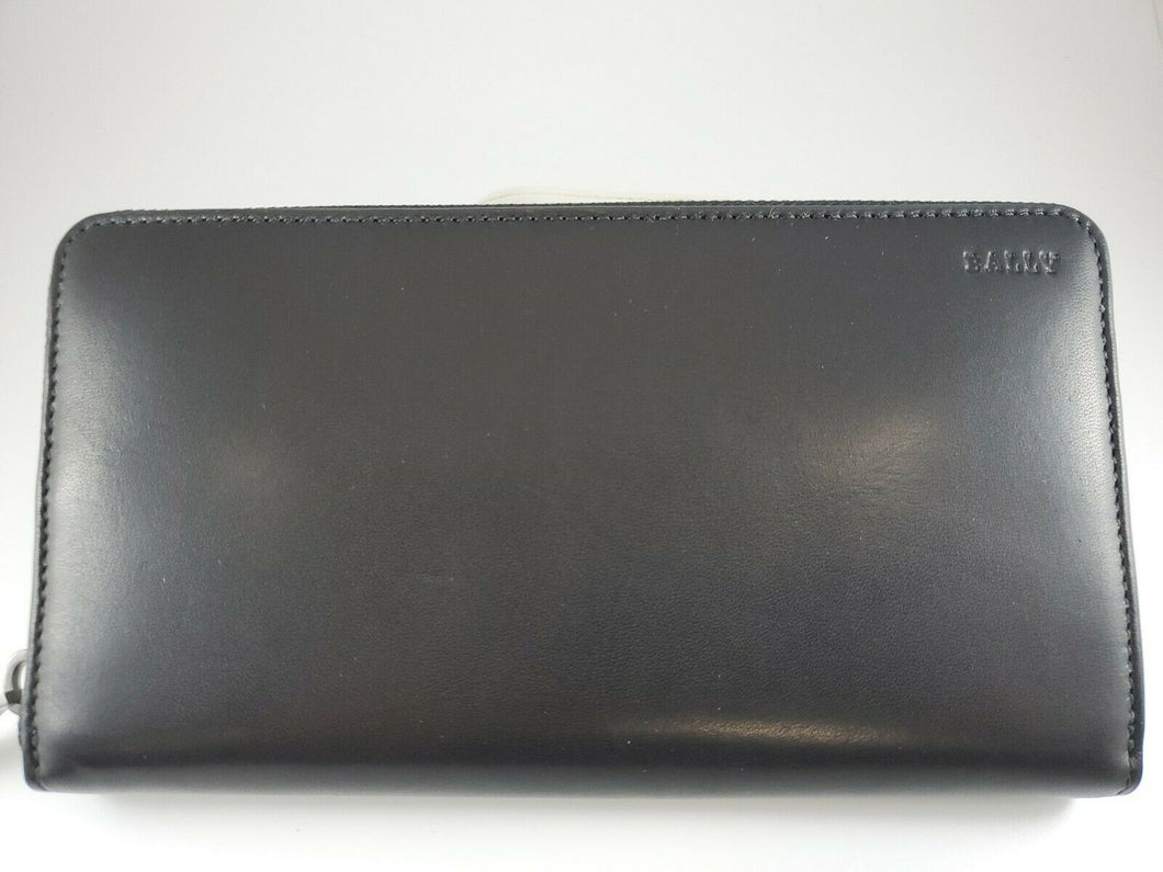 New Bally Tallen Men's 6218189 Black Leather Zippered Long Wallet MSRP $580