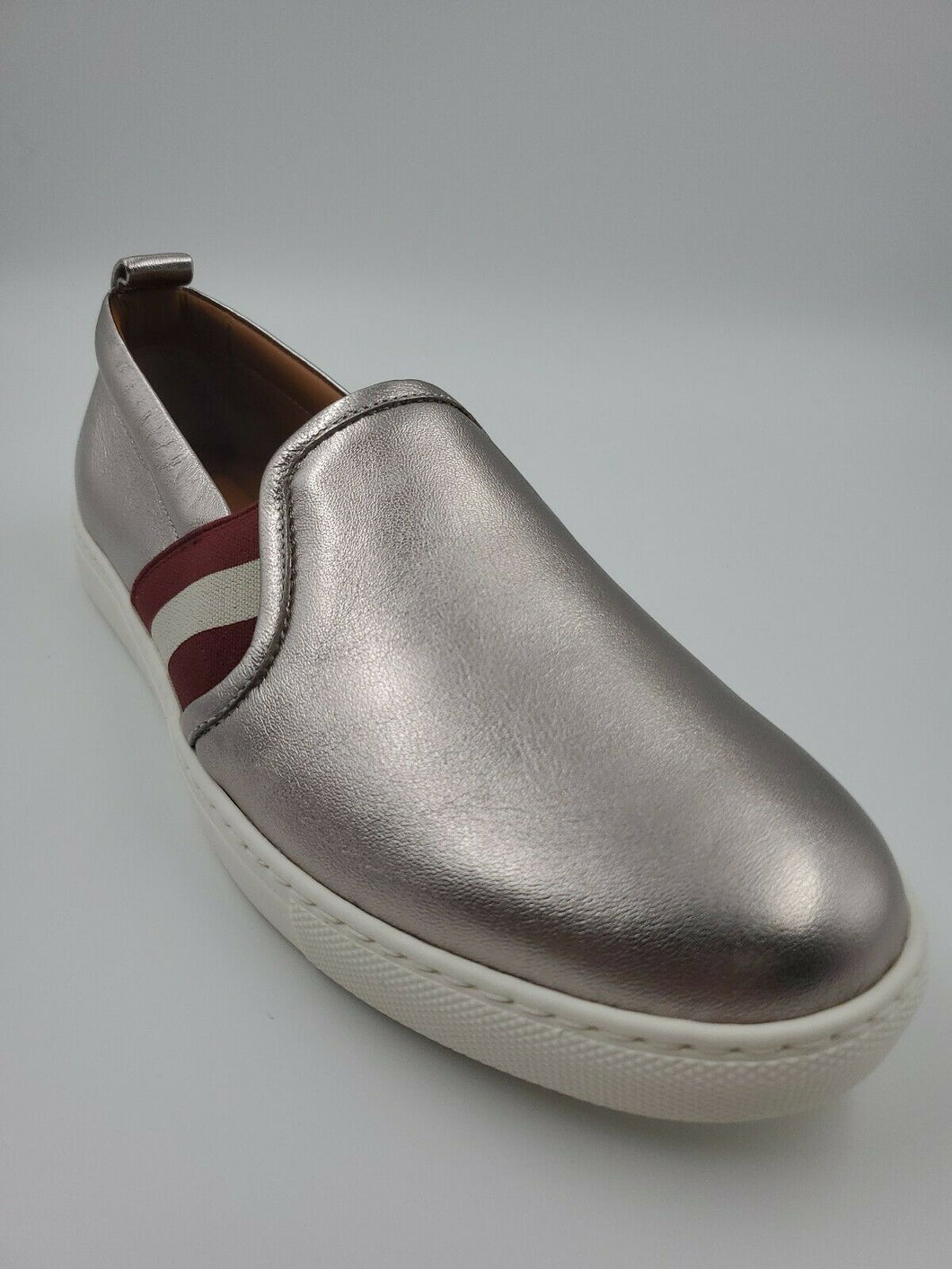 New Bally Women's Henrika Silver Lamb Leather Slip On Sneakers Italy US 4.5 MSRP $450