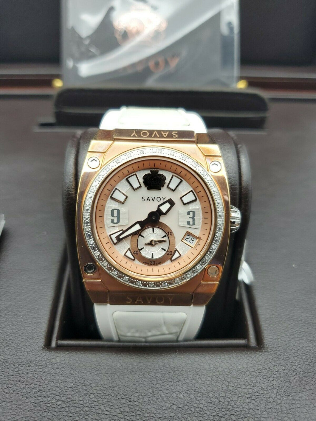 NEW SAVOY ICON  STAINLESS ROSE GOLD AND DIAMOND DIAL 35MM LADIES WATCH $1600
