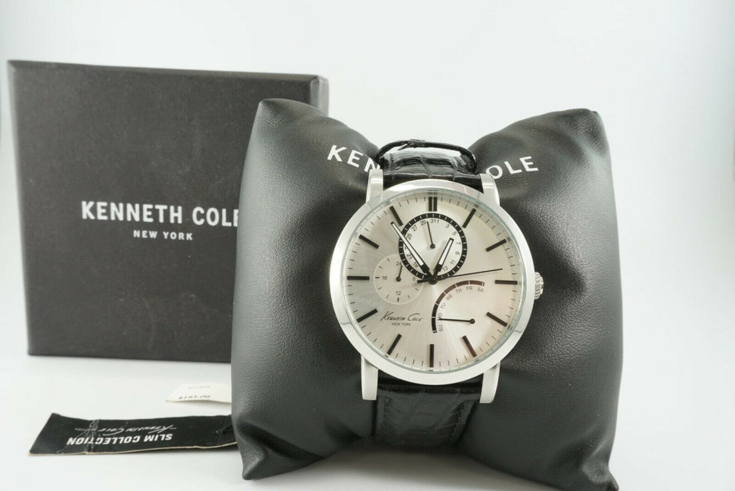 New Men's Kenneth Cole KC1934 Dress Sport Multifunction Black Leather Watch $165