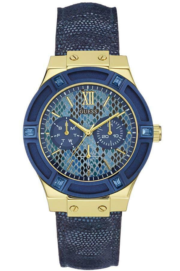 NEW Ladies Guess JET SETTER W0289L3 Blue Dial Watch W/ Leather Strap MSRP $246