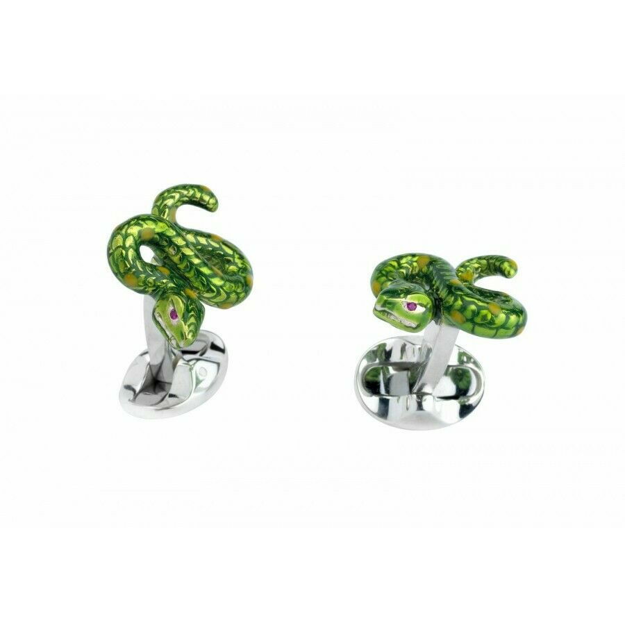 DEAKIN & FRANCIS Sterling Silver Green Snake Cufflinks C1493X1311 MSRP $500