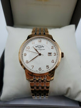 Load image into Gallery viewer, New Mens Rotary GB90080 Watch Swiss Quartz Two Tone Rose Gold MSRP $445

