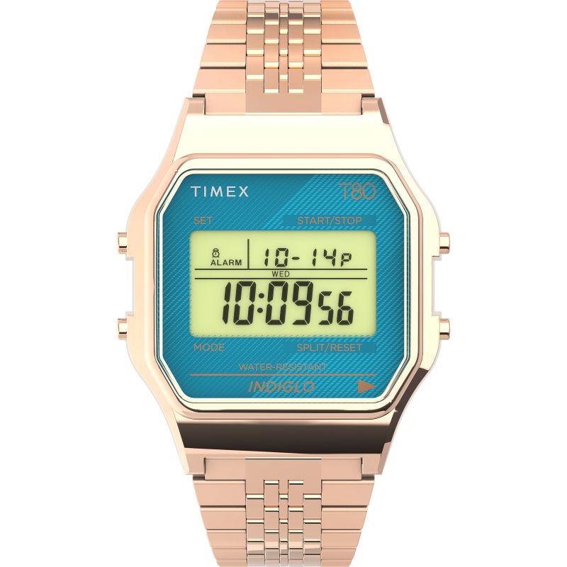 NEW TIMEX Unisex T80 Classic Gold Band Blue Face TW2U93600 Watch MSRP $109
