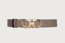Load image into Gallery viewer, SALVATORE FERRAGAMO Double Gancini Women&#39;s 715219 Black/Caraway Seed Belt Size 100 MSRP $530
