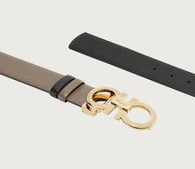 Load image into Gallery viewer, SALVATORE FERRAGAMO Double Gancini Women&#39;s 715219 Black/Caraway Seed Belt Size 100 MSRP $530
