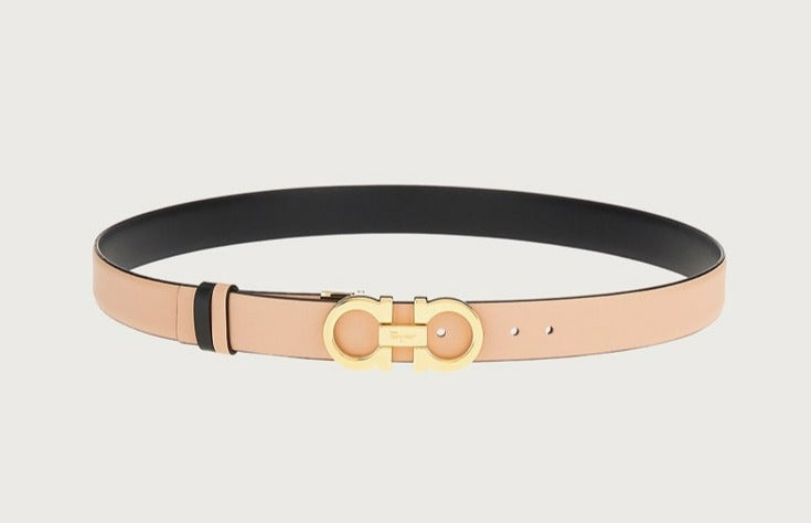 NEW SALVATORE FERRAGAMO Double Gancini Women's 683743 Black/Almond Belt Size 100 MSRP $530