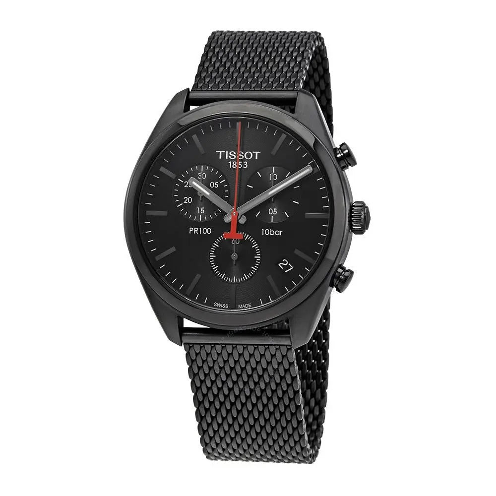 NEW Tissot PR 100 Chronograph Men's Black Dial Watch T1014173305100 MSRP $495
