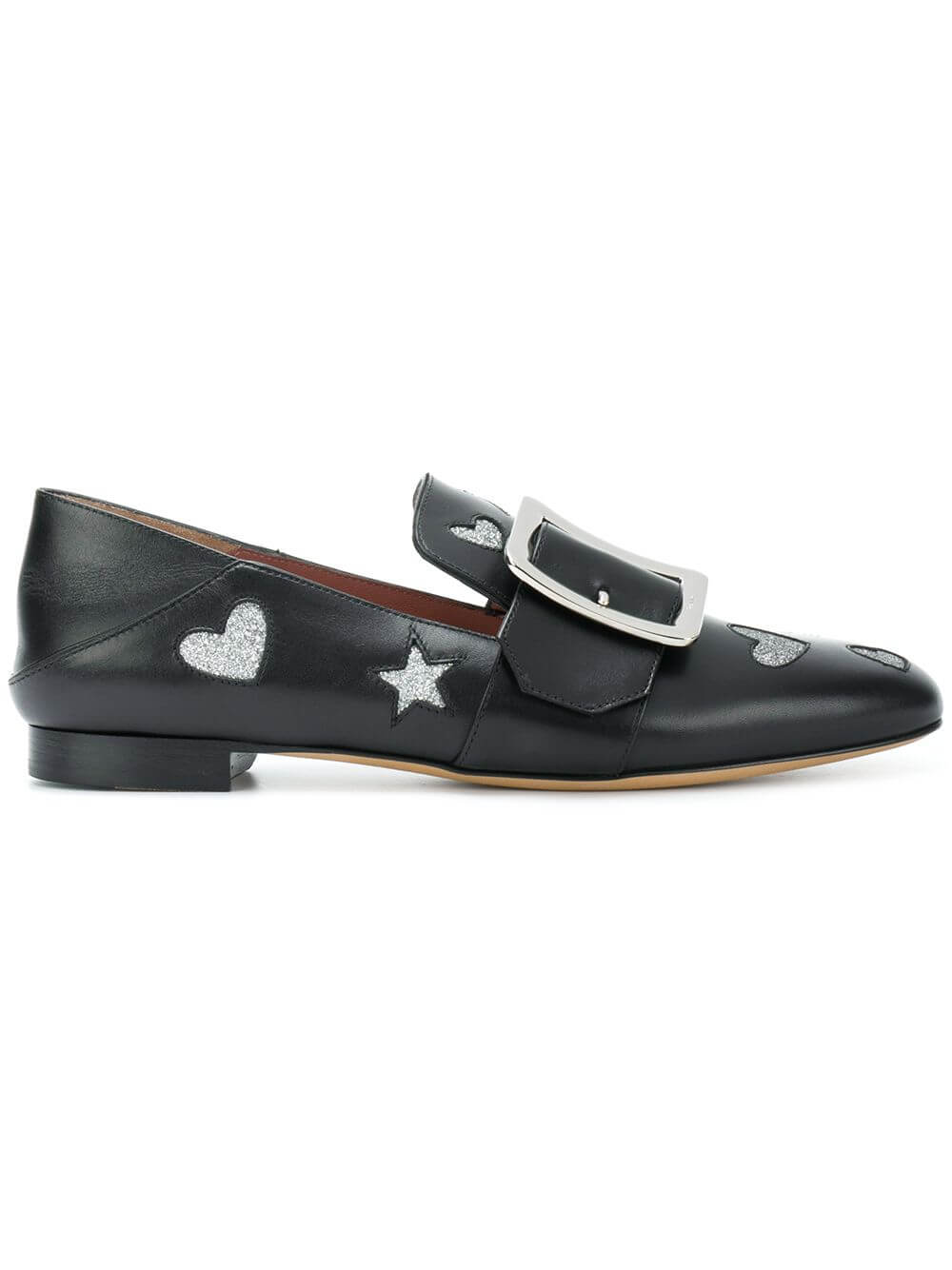 NEW Bally Janelle Hearts Women's 6221029 Black Leather Loafers US 6.5 MSRP $675