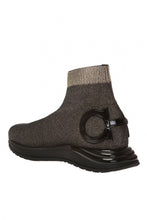 Load image into Gallery viewer, SALVATORE FERRAGAMO Gardena Women&#39;s 726011 BLK/Metallic Sock Sneaker Size 5.5 C MSRP $950
