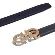 Load image into Gallery viewer, SALVATORE FERRAGAMO Men&#39;s Double Gancini 725453 Black/Blue Belt Size 105 MSRP $495
