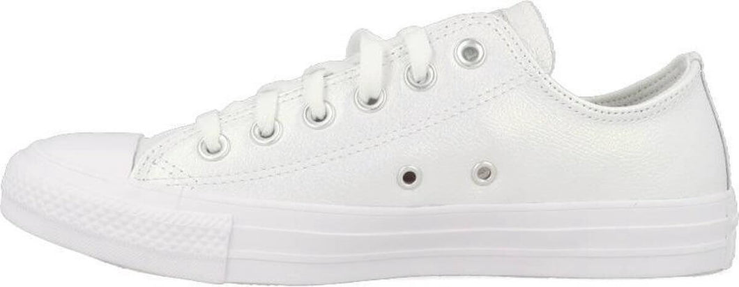 Converse Chuck Taylor All Star OX Kids' White Leather Shiny Sneakers 3.5