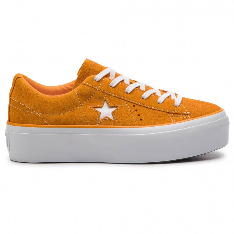 Converse One Star Platform OX Ladies Bright Orange Suede Sneakers 5.5