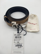 Load image into Gallery viewer, SALVATORE FERRAGAMO Gancini Thin Women&#39;s 688363 Almond/Black Belt Size 100 MSRP $450
