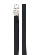 Load image into Gallery viewer, NEW SALVATORE FERRAGAMO Double Gancini Thin Women&#39;s 674261 Black/Blue Belt Size 100 MSRP $415
