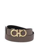 Load image into Gallery viewer, SALVATORE FERRAGAMO Double Gancini Women&#39;s 715219 Black/Caraway Seed Belt Size 100 MSRP $530
