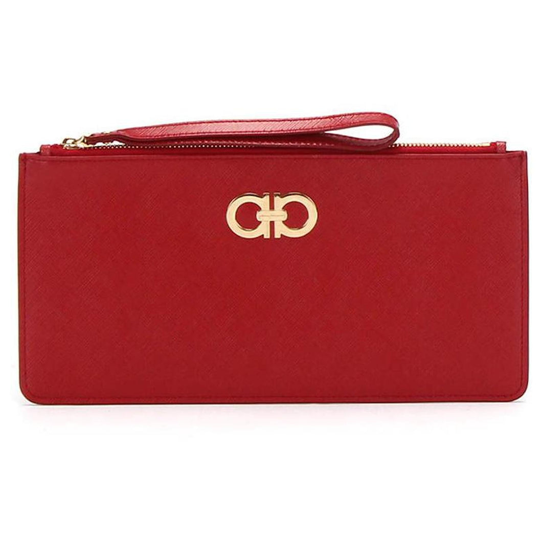 NEW SALVATORE FERRAGAMO Gancini Women's 600005 Red Cosmetic Wristlet MSRP $595