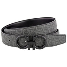Load image into Gallery viewer, SALVATORE FERRAGAMO Men&#39;s Double Gancini 717807 Black/Grey Belt Size 105 MSRP $695
