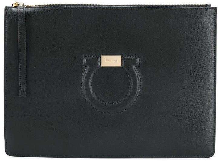 NEW SALVATORE FERRAGAMO Gancini Women's 691019 Black/Red Pouch MSRP $495