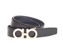 Load image into Gallery viewer, SALVATORE FERRAGAMO Men&#39;s Double Gancini 725453 Black/Blue Belt Size 105 MSRP $495
