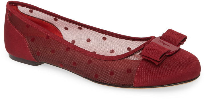 NEW SALVATORE FERRAGAMO Varina Dots Women's 724119 Red Flats Size 8.5 D MSRP $725